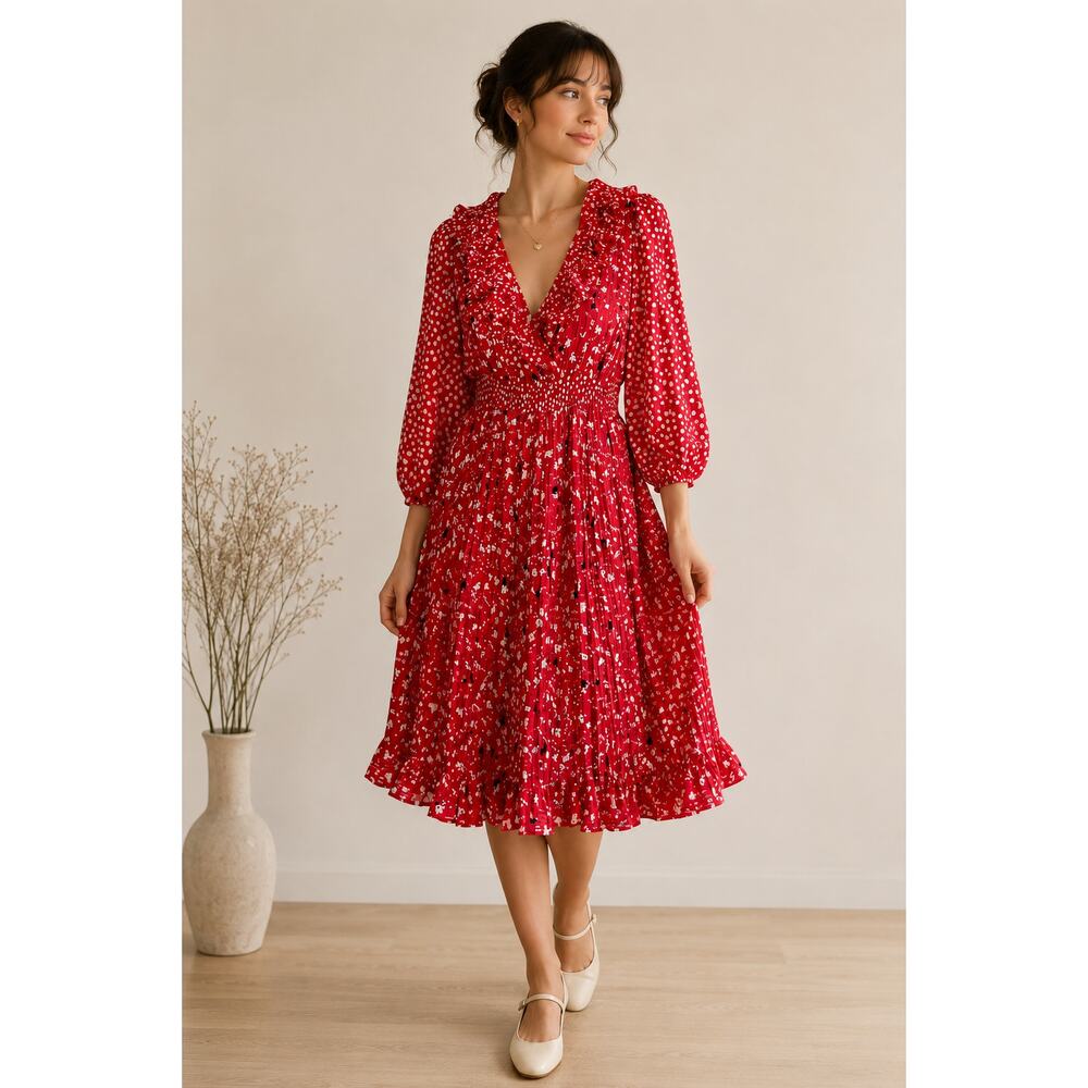 Vintage Janan Studio by Robert Janan Red Pleated Ruffle Dress Coquette